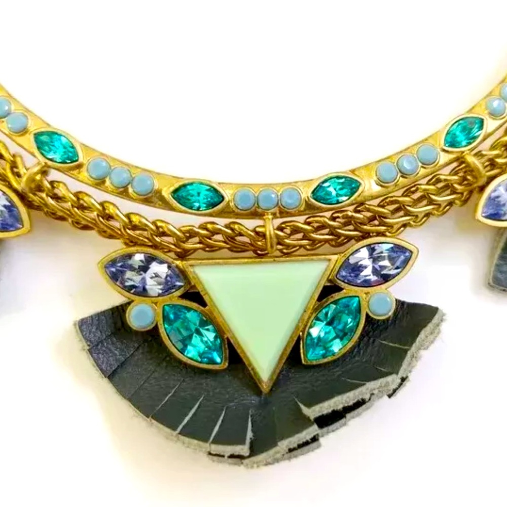 Silpada Vintage K & R Posy Fringe Bib Leather Brass Swarvoski Crystal Necklace - Picture 3 of 10